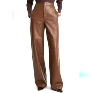 Vintage 90s  Brown Nuggat Faux Leather Wide Leg Pants Size 27